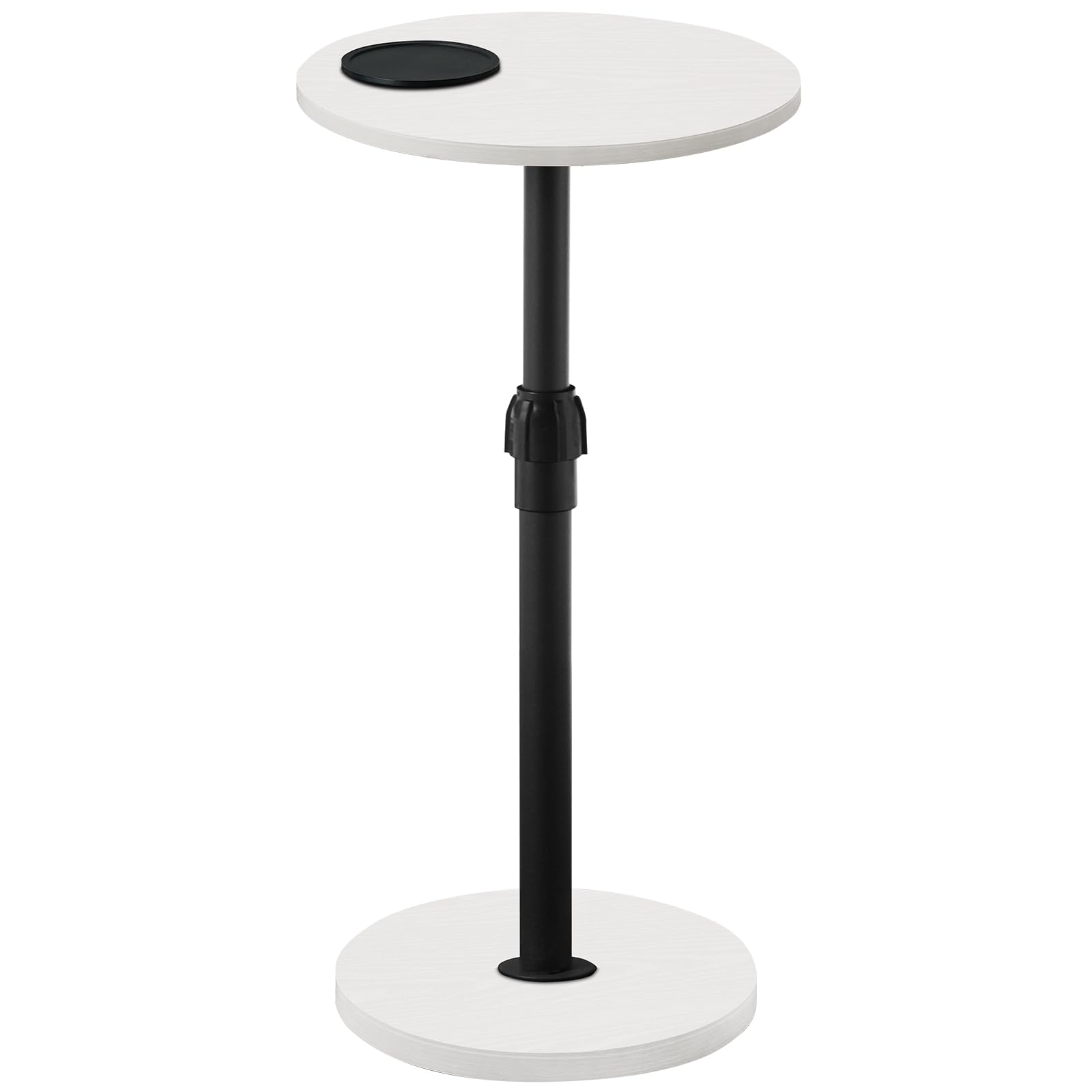 MAHANCRIS Small Round Side Table, Adjustable Height Drink Table, Pedestal Side Table with LED Light and Cup Mat, Coffee Martini Table, for Small
