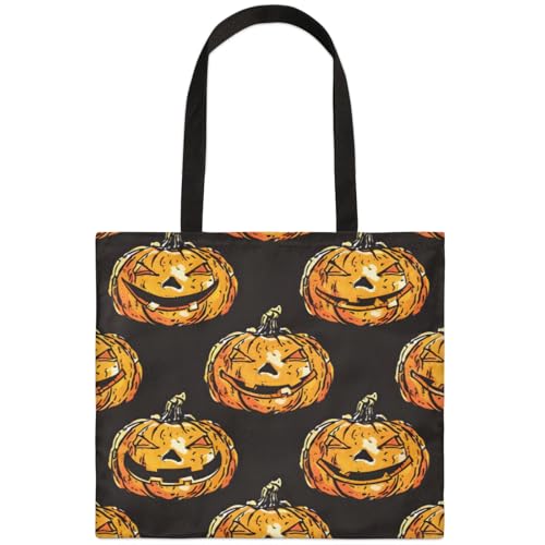 Mularoka Watercolour Pumpkin Lamps Square Canvas Tote Bag Top Handle Purses Stylish Women Canvas Shoulder Tote Bags Reusable Handbags for Work Travel Picnic Beach Shopping Gym Hiking