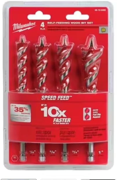 MILWAUKEE ELEC TOOL 48-13-0400 4Pc WD Bit Spd Feed Set,