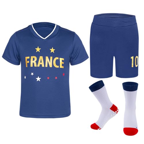Opiniones de Pantalones de traje para Niño los más recomendados. 43 MUDJEAN - Conjunto unisex de playera de fútbol para niños, camisetas y pantalones cortos con calcetines, traje de fútbol para niñas, 1 a 14 años, France+calcetines-azul, 5-6...