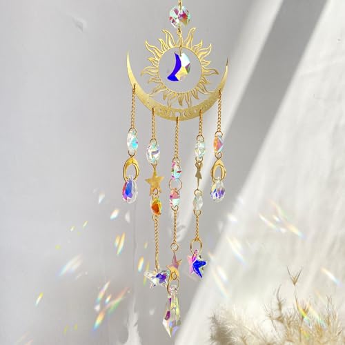 Hshenjhu Attrape Soleil Cristal, Attrape Arc en Ciel Suspendu, Cristal Prisme Pendentif, Jardin Balcon Décorations pour Maison, Fête, Mariage, Décor, Office, Pendentif Lune de Soleil