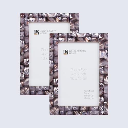 Image of Handicrafts Home 4x6 Picture Frames Pack of 2 - Mother of Pearl Collection Handcrafted Photo Frames, Perfect for Wall & Tabletop Display, Ideal Home Decor Gift