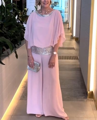 Chiffon 2 Piece Pant Suits for Womens Long Pant Batwing Sleeve Elegant Pantsuit Mother of Bride Sets Outfits3