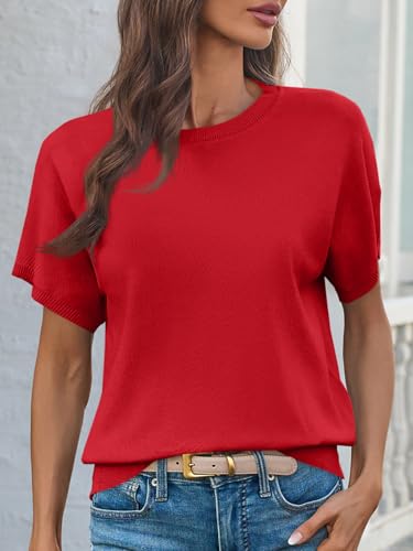 Image of Saodimallsu Women's Short Sleeve Crew Neck Knit Pullover Sweater