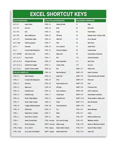 Office Productivity Poster Excel Keyboard Shortcuts Cheat Sheet Canvas Wall Art for Home Office Study and Workspace Decor(Unfram