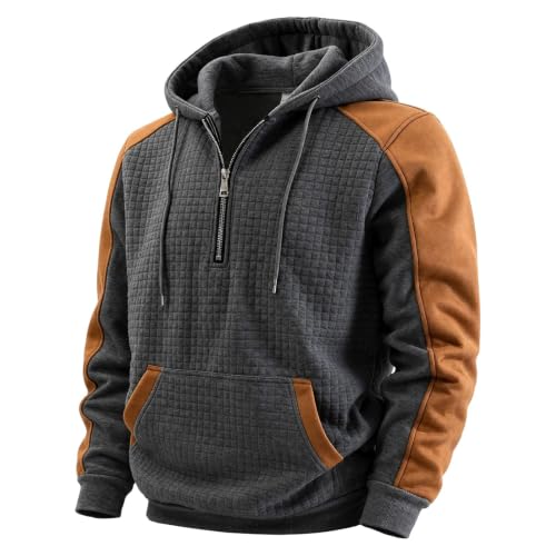 GOSEAGOTOFUN Quarter Zip Pullover Men Color Blocking Hooded Sweatshirt Casual Long Sleeve Hoodie Winter Fashion Warm Pullover Dark Gray Medium - image 4