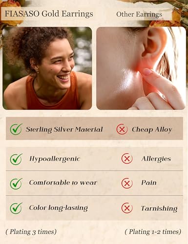 FIASASO 925 Sterling Silver Stud Huggie Earrings Set for Multiple Piercing Hypoallergenic 14K Gold Earrings Dainty Gold Earrings Small Hoop Earrings Cartilage Earrings for Women 3 Pairs2