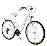 MILORD Damenfahrrad Citybike Komfort Hollandrad Vintage Fahrrad, 26, 28 Zoll, 21-Gang (Weiß, 26...