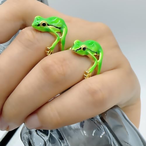 Vintage Punk Animal Jewelry Gift - Delicate Tree Frog Ring, Open Frog Shaped, Adjustable3