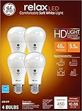 GE Relax LED Light Bulbs, 5.5 Watt (40 Watt Equivalent) Soft White HD Light, Standard Bulb Shape,...