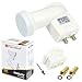 Produktbild Opticum Twin LNB 0,1 dB für 2 Teilnehmer direkt 2-Fach Full HDTV HD+ Sky TV 3D + Wetterschutz SAT Satellit Kopf Satellitenempfänger Receiver Set mit 2 F-Stecker vergoldet GRATIS dazu
