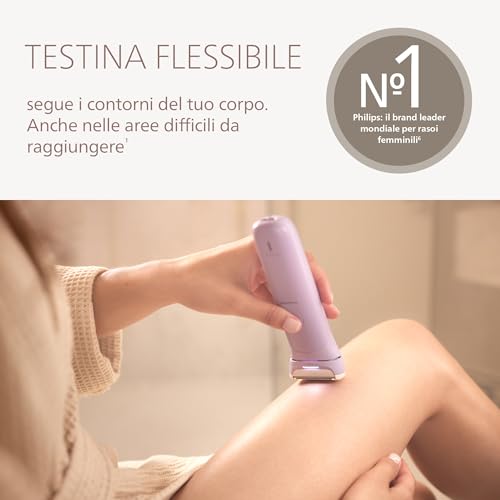 Philips Lady Shaver Serie 8000 - Rasoio Senza Filo, Wet & Dry, Sistema Di Rasatura A 3 Lame, Testina Di Rasatura Flessibile, Luce Led, Per Corpo, Gambe E Zona Bikini, Modello BRL149/00 - 2