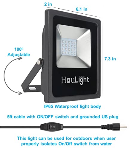 Image of 20W UV LED Black Light, HouLight High Power LED Blacklight IP65-Waterproof for Blacklight Party Supplies, Neon Glow, Glow in The Dark (Uv Led Wide Flood Light, 20 Watts 2-Pack)