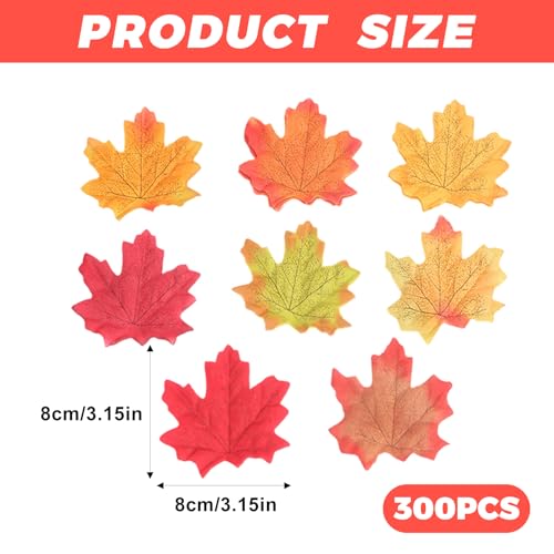 Maslasee 300Pcs autumn decorations,Artificial Autumn Leaves Decorations Mixed Various Fall Colored fake leaves for DIY Autumn Crafts Party Decorations Thanksgiving and Seasonal Displays