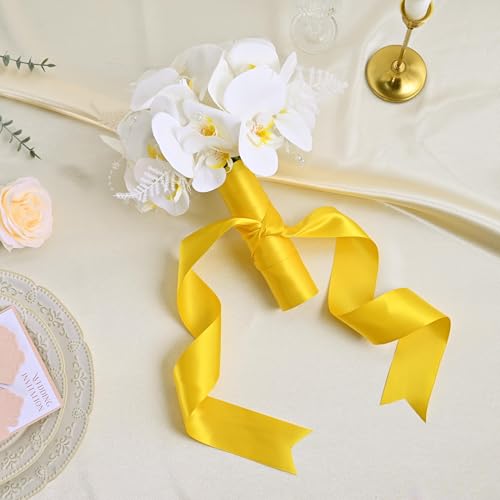 Image of Double Face Maize Yellow Satin Ribbon 2 inch X 25 Yards Polyester Maize Yellow Ribbon for Gift Wrapping Very Suitable for Weddings Party Hair Bow Invitation Decorations and More