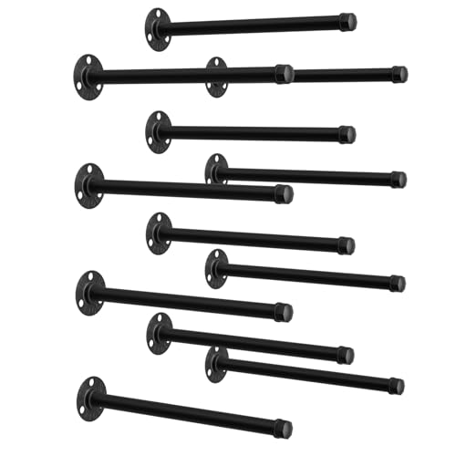 12 Pack Industrial Pipe Shelf Brackets Black 12 Inch Pipe Floating Shelving Bracket Hardware Wall Mount Shelf Bracket Decorative for Home Decor Hanger Farmhouse