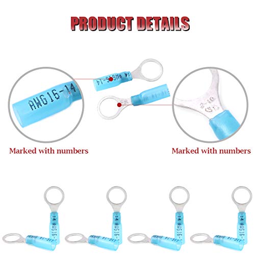 Hilitchi 50Pcs Nylon Heat Shrink Ring 16-14Awg, 3/8'' Electrical Wire Crimp Connector Crimp Connectors Insulated Terminals For Automotive,Watercraft, Electrical,Electronics #TOP3