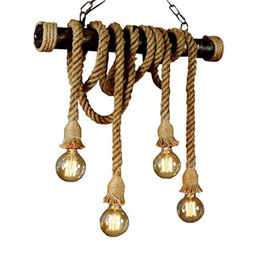 Suspension En Corde De Chanvre Lustre Rétro Industriel Loft E27 Lampe Suspendue En Métal Vintage Hauteur Réglable Tissé À La Main Pays Café Bar Cuisine Restaurant Bureau Salon Plafonnier Cover