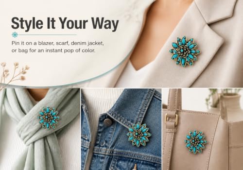Image of Turquoise West Cowboy Oval Tear Drop Brooch Pin for Women Retro Brooches Pins Classic Fashion Jewelry Accessories Gift