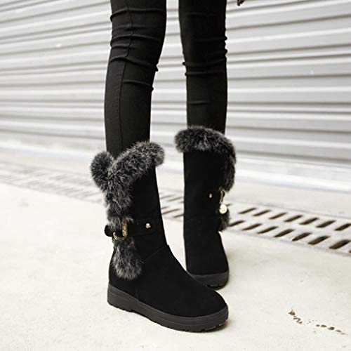 MIOKE Women's Winter Fur Snow Boots Waterproof Mid Calf Suede Buckle Slip On Platform Wide Warm Snow Boot3