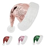 Maforts Santa Hat Glitter, Glittery Santa Hat, Sequin Plush Christmas Hats for Women Men Adults Xmas Christmas New Year Party (Champagne)
