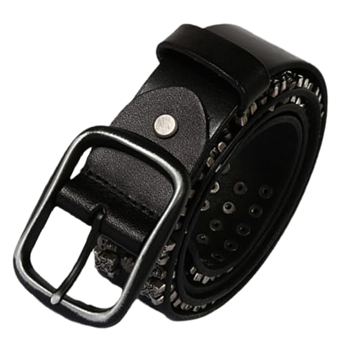 Ceinture rock en cuir avec rivets et tête de mort métal pour jeans