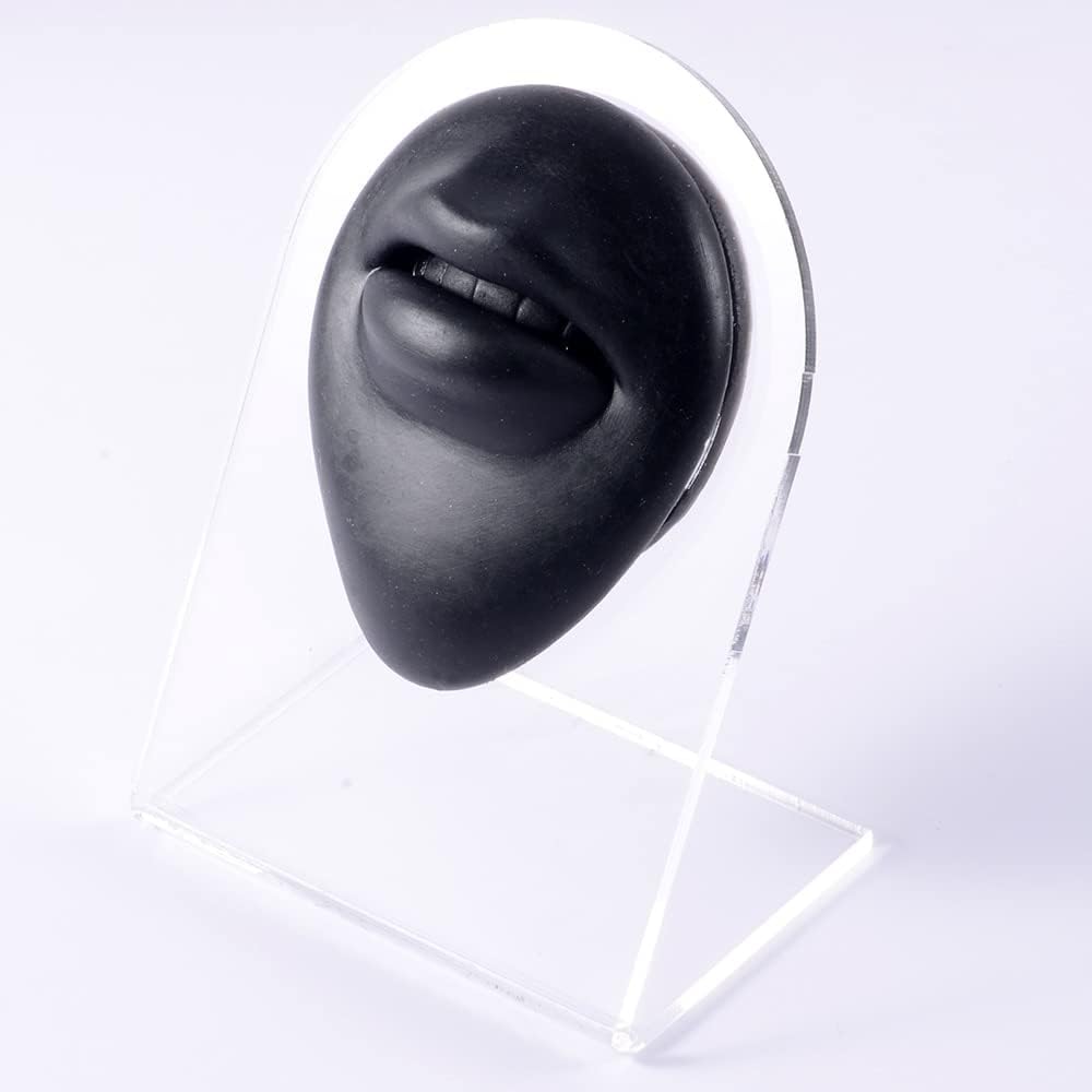 1PC Silicone Model Tattoo Puncture Practice Simulation Human Body Part Display Ear Nose Lip Navel Tongue Piercing Jewelry (Color : Black Left Ear)