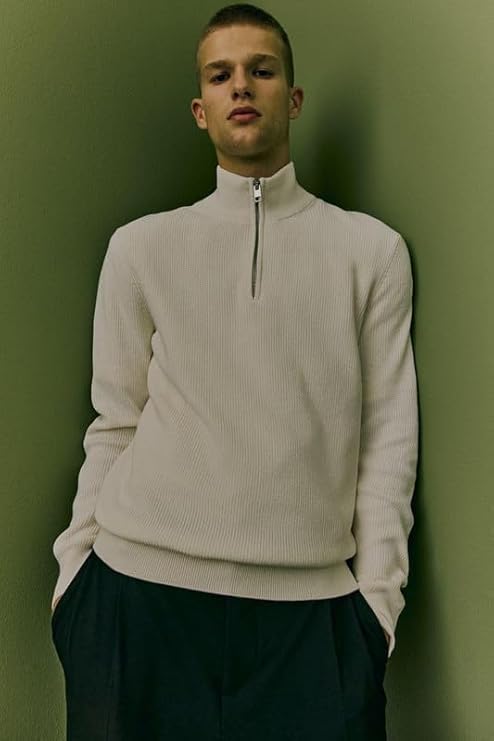 Image of Solid Half Zipper Long Sleeve Winter Wear Pull On Sweatshirt for Mens