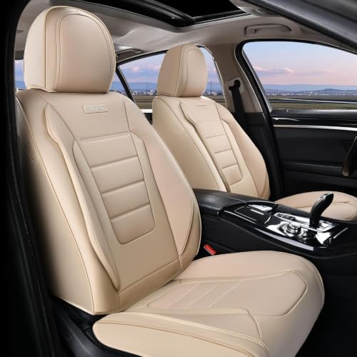 Image of Coverado Car Seat Covers Front Seats, Car Seat Cover Beige, Car Seat Protector, Car Seat Cushion Nappa Leather, 2-Pack Waterproof Seat Covers Carseat Cover Universal Fit for Most Cars Trucks
