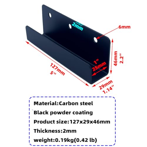 Image of 4 PCS Black Steel Wall Tile Bracket, Ladder Hanger for Wall Mount, U Bracket, Billboard Hook, Thickness 2 mm, Slot Width 25mm