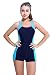 Women’s Slimming One Piece Boxer Boyleg Swimsuit Cross Back Halterneck Athletic Swimwear Tankini (US 12, Navy Blue)