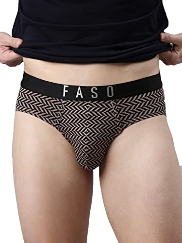 Image of F A S O 100% Organic Cotton Brief for Men | Trendy Soft Stretch Fabric Innerwear | Outer Elastic Twin Layered Underwear for Mens | Elegant Printed Ultra-Light Regular Fit Briefs | Multicolored (Pack of 1)