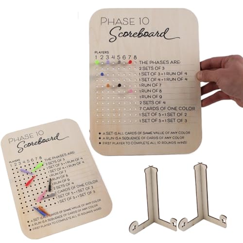 Tablero de puntuación Phase 10 de madera con fichas de colores miniatura 1