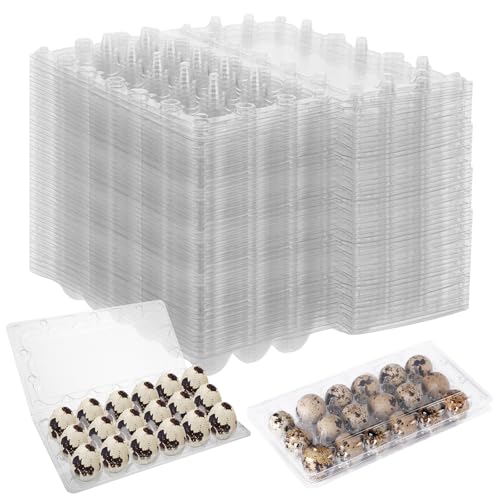 APACALI 100 Stück Wachteleierschachteln, Wachteln Eierschachteln 18 Gitter, Kunststoff Wachtelei Schachteln mit Deckel, Transparente Wachteleierschachteln