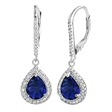 Lesa Michele Pendientes colgantes de plata de ley con circonita cúbica de zafiro de imitación de 2 quilates