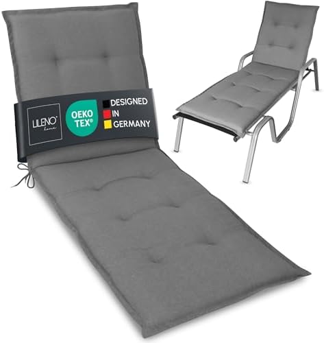 LILENO HOME Sonnenliege Auflage als [1er Set - Rollliege] in Uni Mittelgrau | (TAMI) - Gartenliegen Auflage perfekt für Strandliege - Polster Auflage für Gartenliege (188x60x5cm)