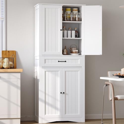 Blishom Buffet de Cuisine, Haute Crédence, Unité de Rangement avec 4 Portes et 1 Tiroir, Grande capacité, Étagères Réglables, pour Salon, Salle à...