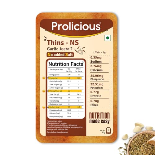 Image of Prolicious Healthy Protein Thin Chips| 5g Protein & 5g Fibre |Vegan Snack|No Maida |No Palm Oil| 50g| No Salt Garlic Jeera