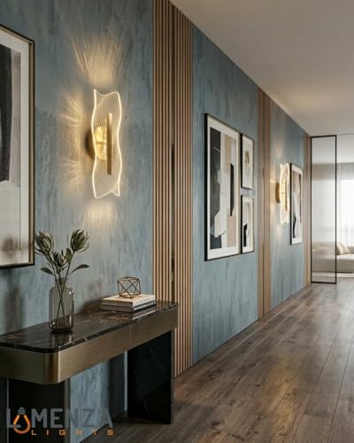 Image of Spiral Pattern 3-in-1 LED Wall Light Decorative Lamp with Golden Center Artistic Accent Lighting for Living Room Bedroom Hallway & Home Decor (Wave Wall Light, Pack of 2)