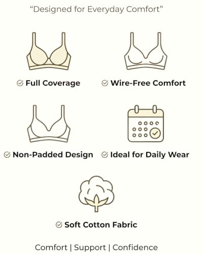 Image of Brida Kavya Xtra Soft Cotton Round Stitch Bra for Women | Full Coverage | Non-Padded | Wireless | Double Layer Support | Heavy Bust | Combo Pack | Colours May Vary