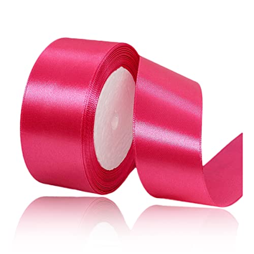 Hot Pink Ribbon 40mm, 23 Meters Rose Red Satin Fabric Present Ribbon for Crafting Gift Wrapping, Balloons, Floral Bouquet