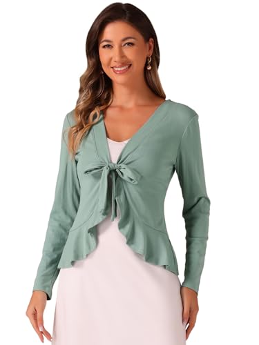 Image of Allegra K Women's Tie Front Cardigan Dressy Casual Cardigan Draped Ruffle Shrugs for Women Dresses