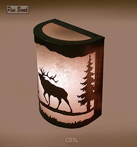 Image of Rustic Elk Wall Sconce - Lodge Cabin Decor | Frosted Amber Glass & Burnished Bronze Metal Light | Woodland Nature Wall Light Fixture