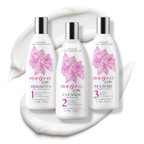 Maison 276 Pre-Shampoo, Shampoo and Conditioner for Silver, Gray &amp; Blonde Hair, 3-Step System, Tone-Brightening &amp; Enhancement, No Purple Dyes, Neutralizes Brassiness, Sulfate-Free, 3 x 8 oz Btls