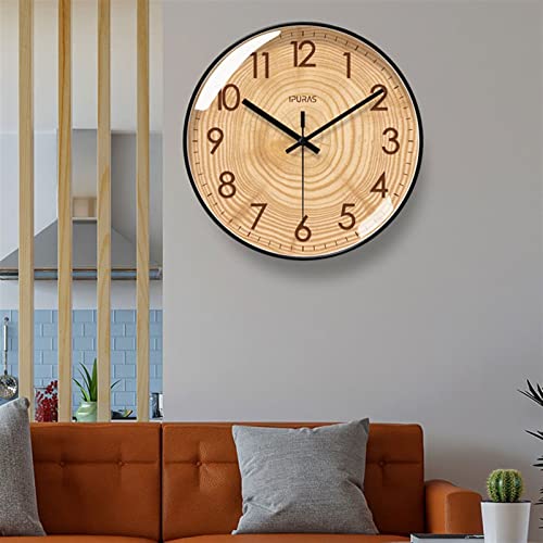 Horloge murale imitation bois texture quartz silencieuse décoration créative de salon