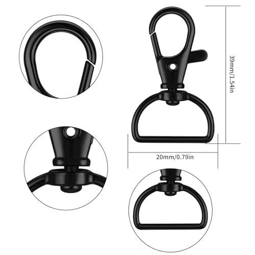 25 Pcs Black Keychain Clips,Swivel Clasps Lanyard Snap Hooks,Keychain Hook, Key Chain Rings,Lobster Claw Clasps,D Ring Keychain Clasps,Key Chain Clip Hooks for Purse Hardware Sewing Craft Keychains