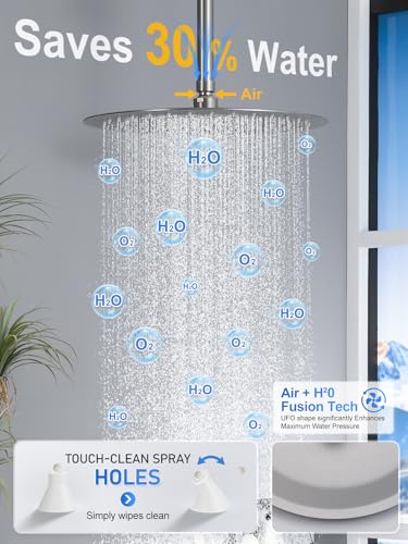 Image of Woindo Shower Faucet Set with Slide Bar, 12 inch Rain Shower Head /8'' Side Shower Head and 10 Setting Handheld Ceiling Mount 3 Push Button Diverter Complete Rainfall Shower System Included Valve Trim Kit