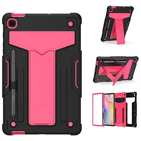 Epicgadget Heavy Duty Case for Samsung Galaxy Tab S6 Lite, Shockproof Hybrid Kickstand Cover Case for Galaxy Tab S6 Lite 10.4" SM-P620/P625/P613/P619/P610/P615 (2024/2022/2020) (Black/Pink) Cover