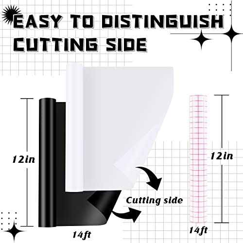 Image of HTVRONT Black + White 12in x 14ft Matte Permanent Vinyl Roll with Transfer Tape, 2 Rolls, Bubble Pattern, Waterproof, Outdoor Use, Cricut & Silhouette Compatible