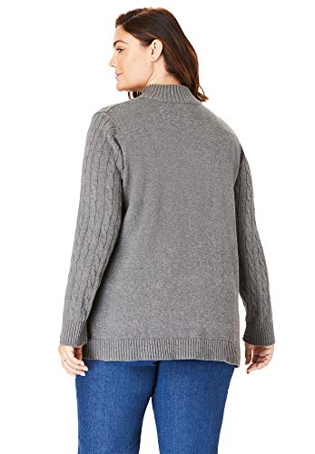Woman Within Women's Plus Size Cable Knit Half-Zip Pullover Sweater - L, Ivory White #TOP2